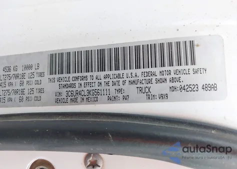 2019 Ram 2500 Tradesman 4X2 6'4 Box z USA, uszkodzony, nr VIN 3C6UR4CL3KG561111